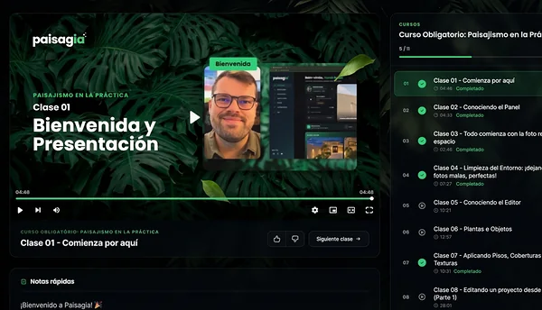 Una clase del curso de Paisagia, con la lista de clases al lado